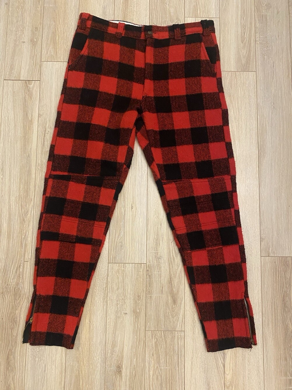 Vintage CODET Wool Pants Men's Size 36 Red Buffalo Plaid Flannel Lined Hunting